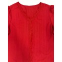Plus Size Lace Trim Textured Blouse, Elegant V Neck Long Sleeve Top For Spring & Fall, Women's Plus Size Clothing