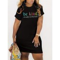Plus Size Letter Print Dress, Casual Short Sleeve Crew Neck Dress For Spring & Summer, Women's Plus Size&nbsp;Clothing